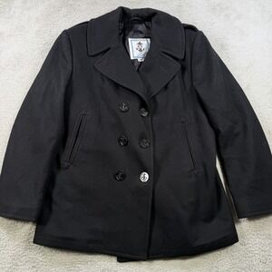 Sterlingwear Peacoat Womens Large 16R Black Wool Anchor Collection Navy Military